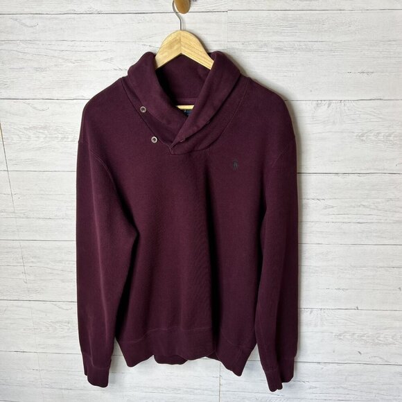 Polo by Ralph Lauren Shirt Mens Size XL Dark Burgundy Shawl Collar Pullover - Picture 3 of 16